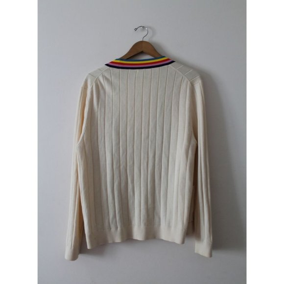 Kule Anthropologie Rainbow Contrast Cardigan Cream Multi Size Medium - Picture 5 of 10